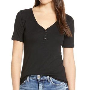 Caslon Black Henley Top V-neck Short Sleeve NWOT